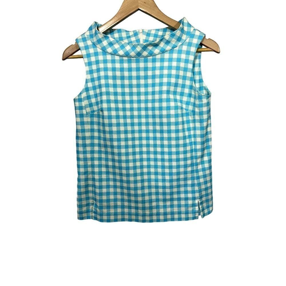 SARA CAMPBELL Women's Cotton Gingham Plaid Sleeveless Top Blue Size Extra Small